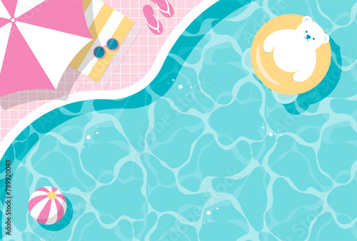 summer vector background with a polar bear floating in the swimming pool for banners, cards, flyers, social media wallpapers, etc. © mar_mite_