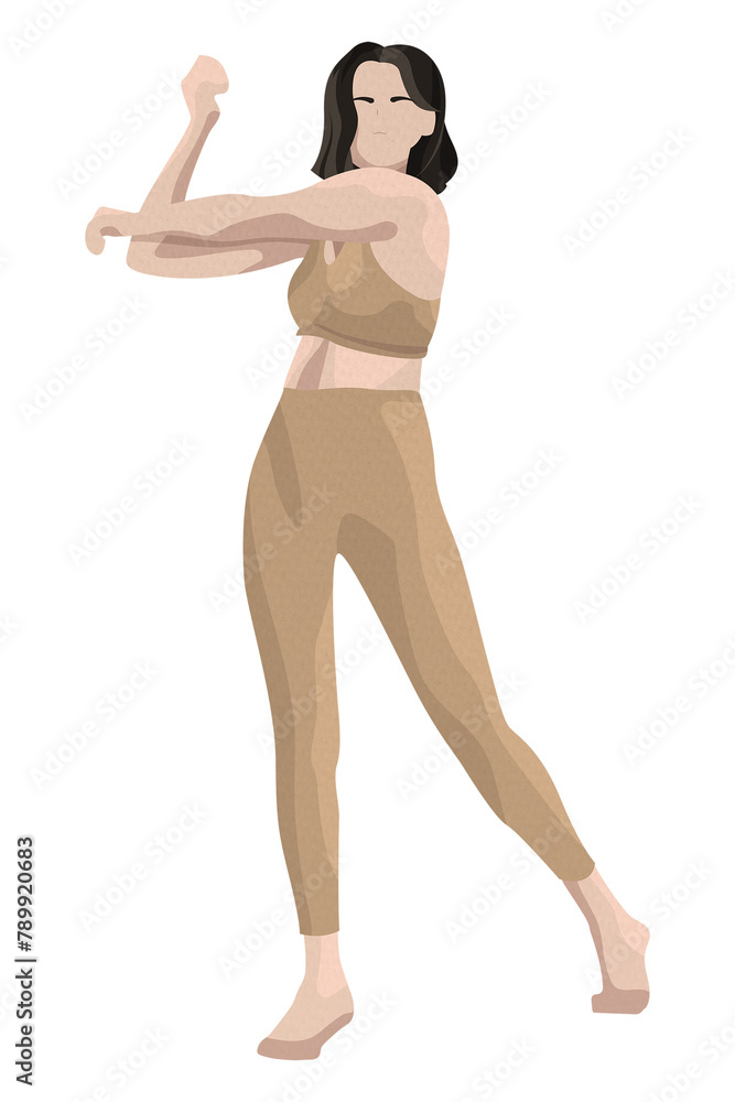 Fototapeta premium Stretching woman png sticker in minimal style