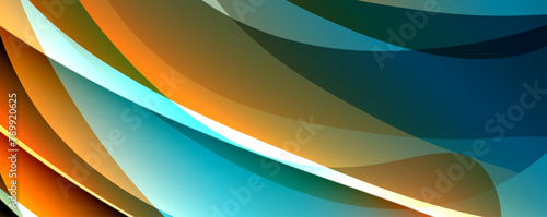 A close up of a vibrant swirl pattern in tints and shades of orange and electric blue on an azure background, resembling a liquid design on dishware
