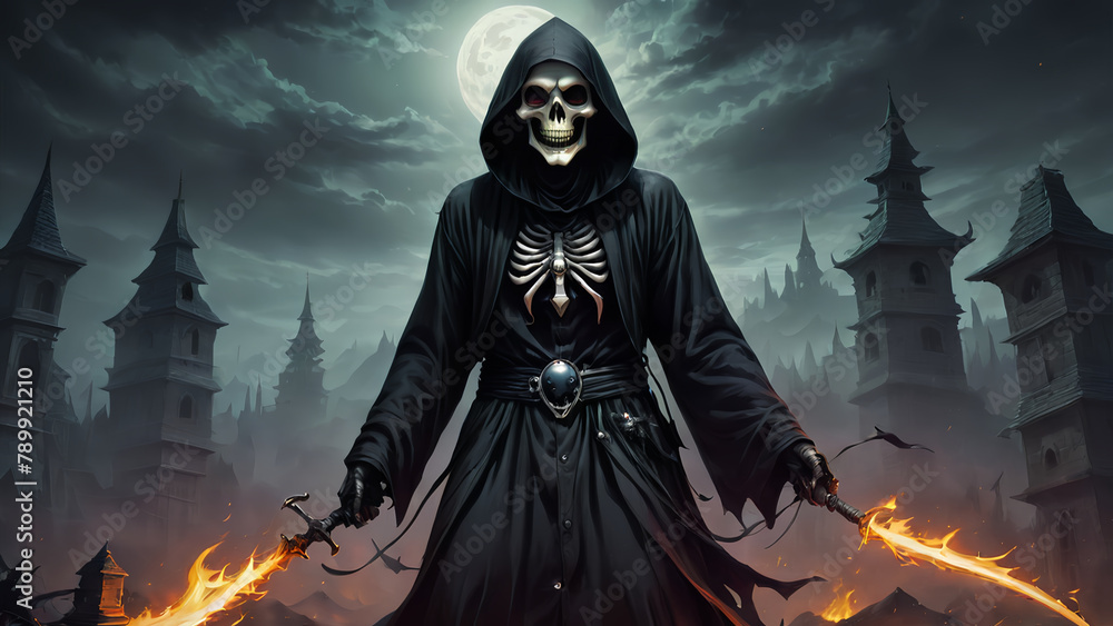 Horror Grim Reaper angel of death in dark world Horror Grim Reaper angel of death in dark world