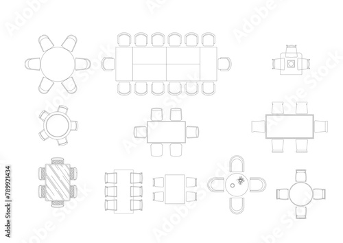 furniture icon interior plan view top set vector. architecture house table line home outline apartment collection isolated layout design project blueprint.
