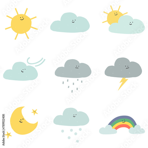 Clouds png weather forecast cute diary stickers set for kids