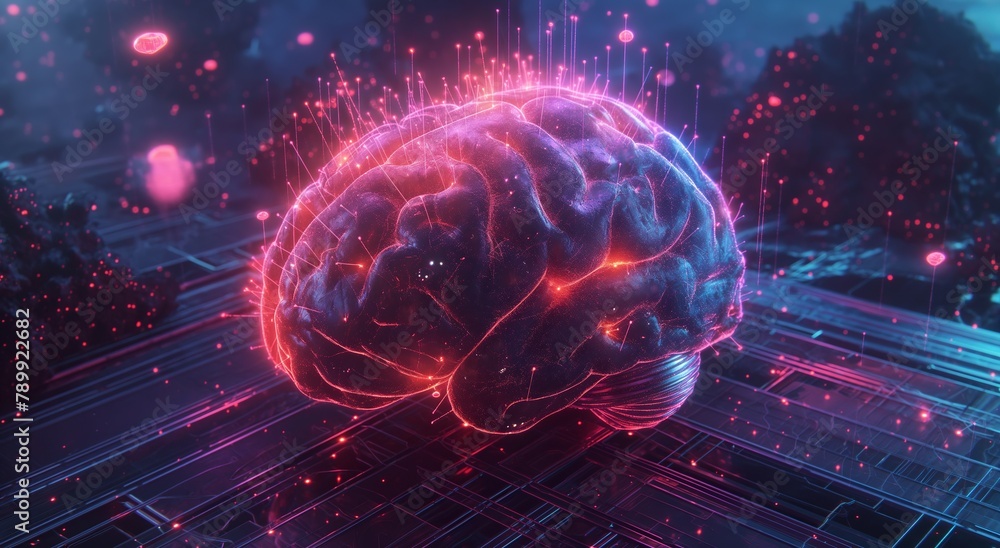 Digital Brain on Electronic Circuit Board Digital Brain on Electronic Circuit Board