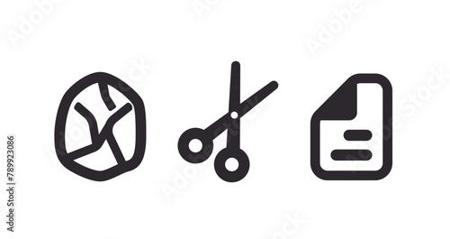 Rock paper scissors game vector icon set. Mono line design elements. Monochrome black pictograms on white background.
