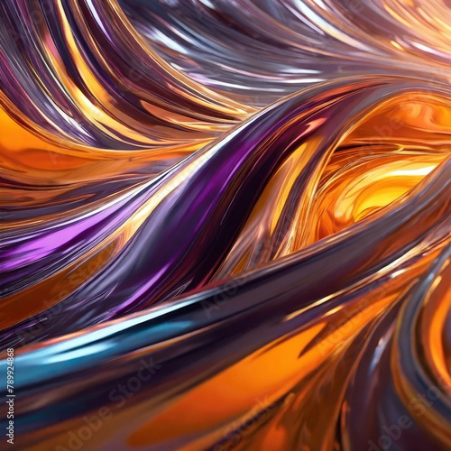 abstract background.abstract iridescent wavy orange and purple metallic liquid background, reminiscent of a vibrant sunset reflected on molten metal. The fluid waves intertwine and swirl, casting pris photo