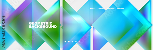 A symmetrical pattern of triangles in vibrant colors such as electric blue, aqua, and tints and shades resembling a terrestrial plant organism, creating a geometric background with a rainbow of colors