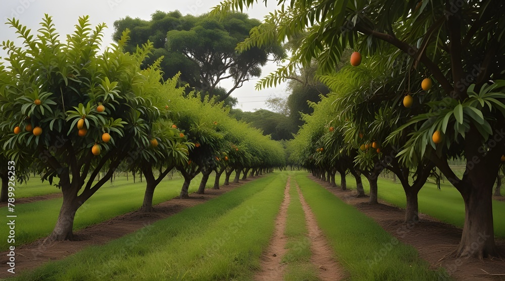 Beautiful Lush mango Vineyard isolated .Generative AI