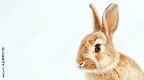 Adorable Fluffy Brown Rabbit Portrait on White Background, Perfect for Greetings and Animal Themes, Close-up View. AI © Irina Ukrainets