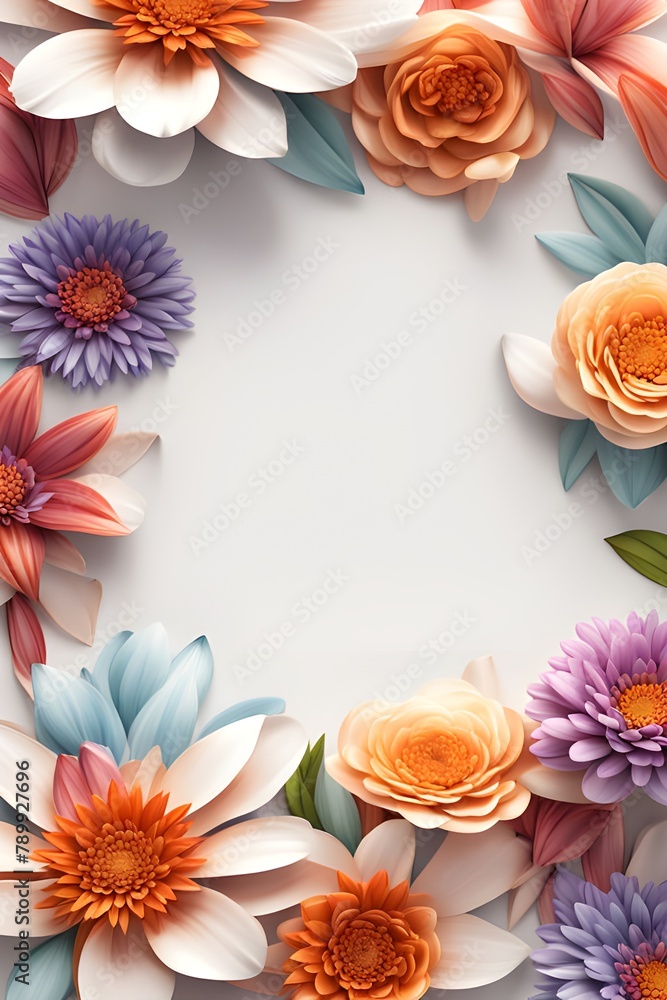 Fototapeta premium Flowers on a background with copy space for text writing, floral backdrop with blank space in center 