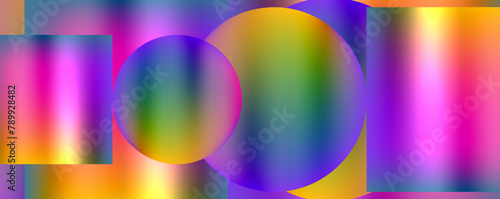 An electrifying design featuring a vibrant colorfulness of magenta, electric blue, and rainbow hues, with a central circle symbolizing symmetry and artistry in a visually captivating pattern