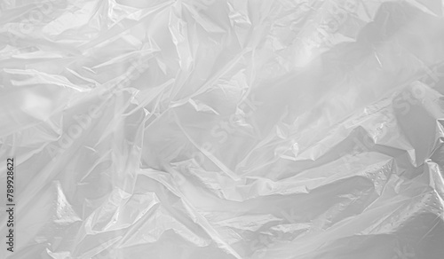 Plastic White Bag Wrap Film Grunge Overlay Effect Background Mockup Foil Pack Design Wrnkle Abstract Grey Texture Pattern Element Clear Polyethylene Wrapper Pattern Material Layer Surface Template. photo