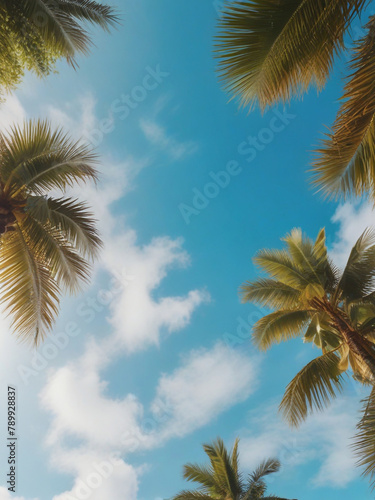 generative ai, Sunny Tropical Beach With Palm Leaves And Paradise Island