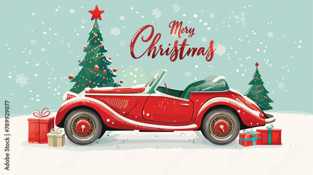 Merry christmas stylized typography. Vintage red