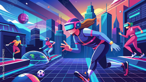 Futuristic Sports Game in the Metaverse: Athletic Avatars Vector Illustration