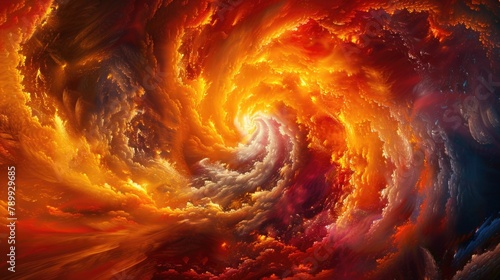A dazzling vortex in red, orange, and blue tones captures the essence of a dynamic celestial event
