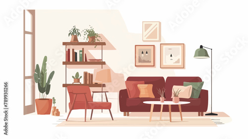 Modern living room interior. Vector flat illustration