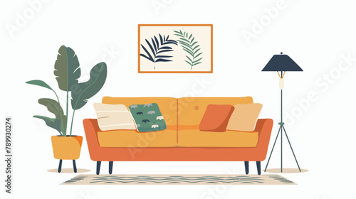 Modern living room with sofa torchere and houseplant. © Hassan