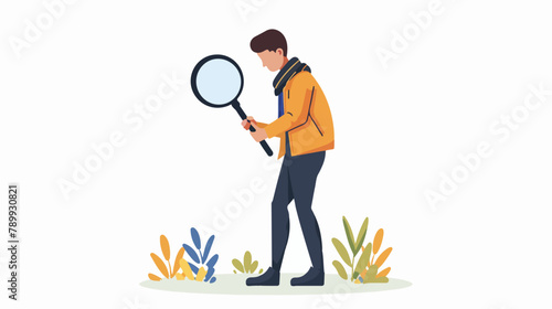 Person searching analyzing examining with magnifying