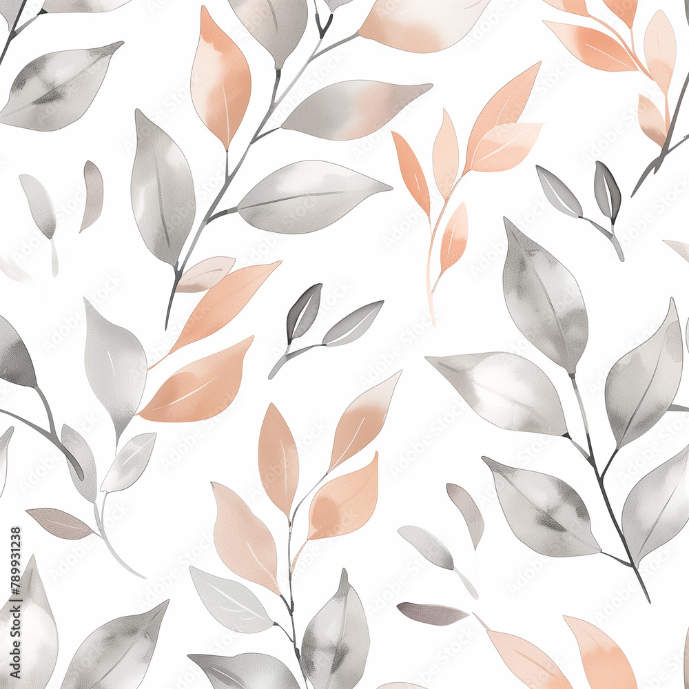 Seamless Watercolor Leaf Pattern in Autumn Shades of Orange and Grey Seamless Watercolor Leaf Pattern in Autumn Shades of Orange and Grey