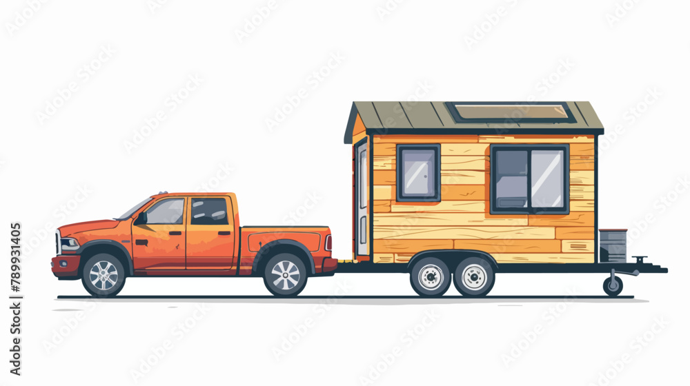Pickup truck and tiny house on a wheeled chassis in t