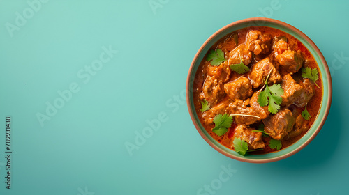 A Shot of a Vindaloo on Teal Background - Deliveroo photo