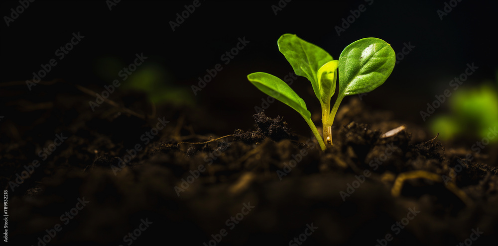 A Journey of Growth: Young Green Sprout Rising from the Earth's Embrace A Journey of Growth: Young Green Sprout Rising from the Earth's Embrace