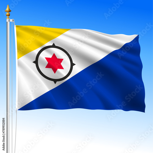 Bonaire, official national waving flag, dutch antilles, vector illustration photo