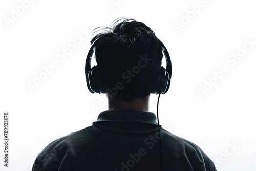 minimalist composition featuring a close-up view of a customer service professional wearing a headset, against a white background, symbolizing accessibility and readiness to addres photo