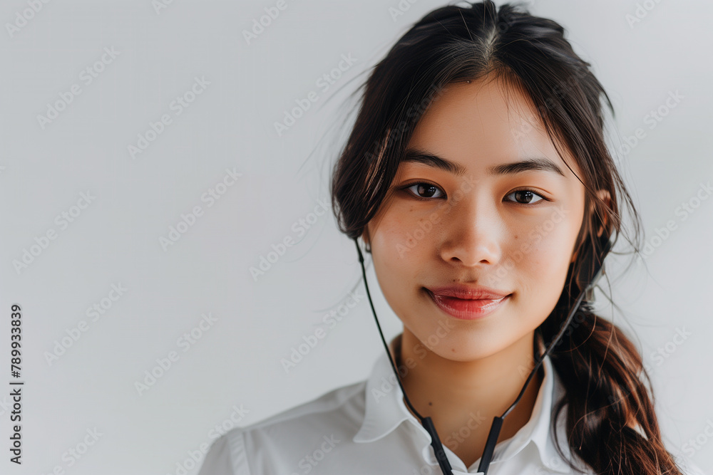 professionalism of a customer support specialist as she navigates through client inquiries and resolves issues with expertise, against a pristine white background, fostering positi professionalism of a customer support specialist as she navigates through client inquiries and resolves issues with expertise, against a pristine white background, fostering positi