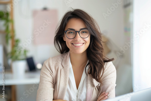 dedication and expertise of a customer support specialist in her office, against a clean white background, highlighting the importance of reliable customer service in building trus photo