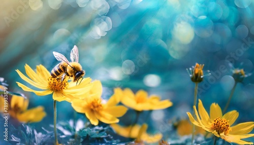 bee on flower flower, bee, insect, nature, yellow, garden, macro © uzii