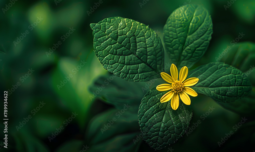 a green leaf with a pale yellow flower in the background, Generative AI a green leaf with a pale yellow flower in the background, Generative AI