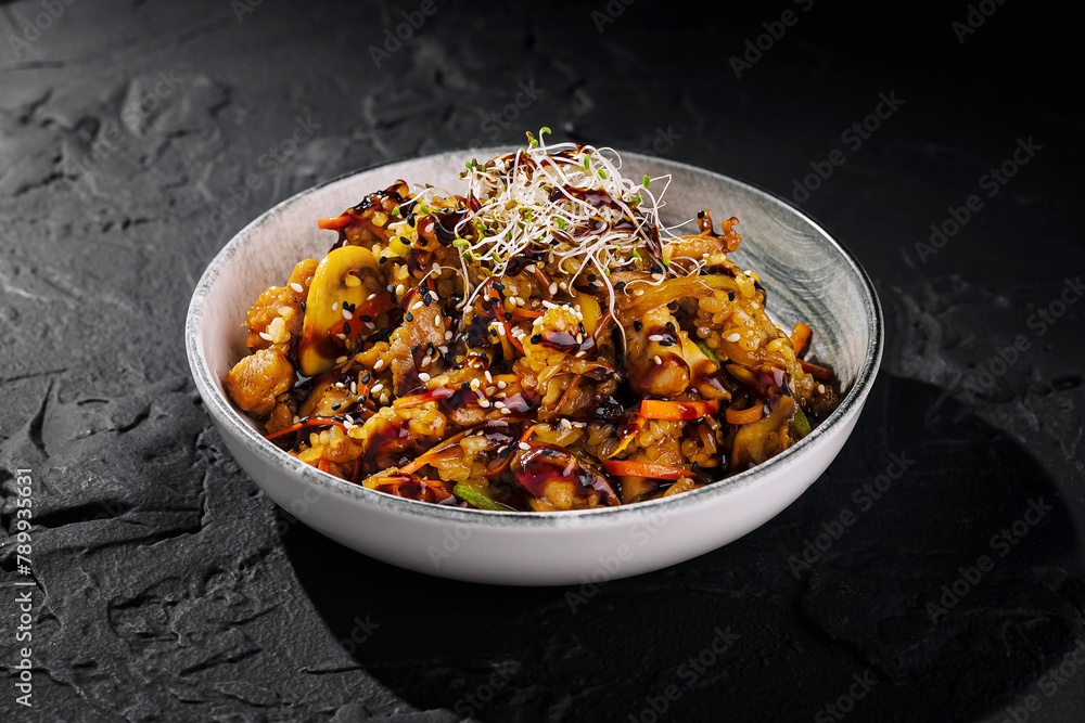 Fototapeta premium Gourmet stir-fried vegetable dish on elegant plate