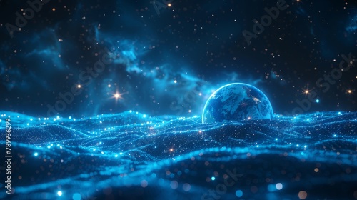 Earth with clouds, dark space with stars, connectivity, environmental protection, communication, networking, visualization, iot, blockchain, Earth