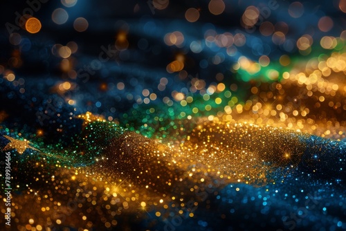 black background with Brazil flag colors in glitter and bokeh photo