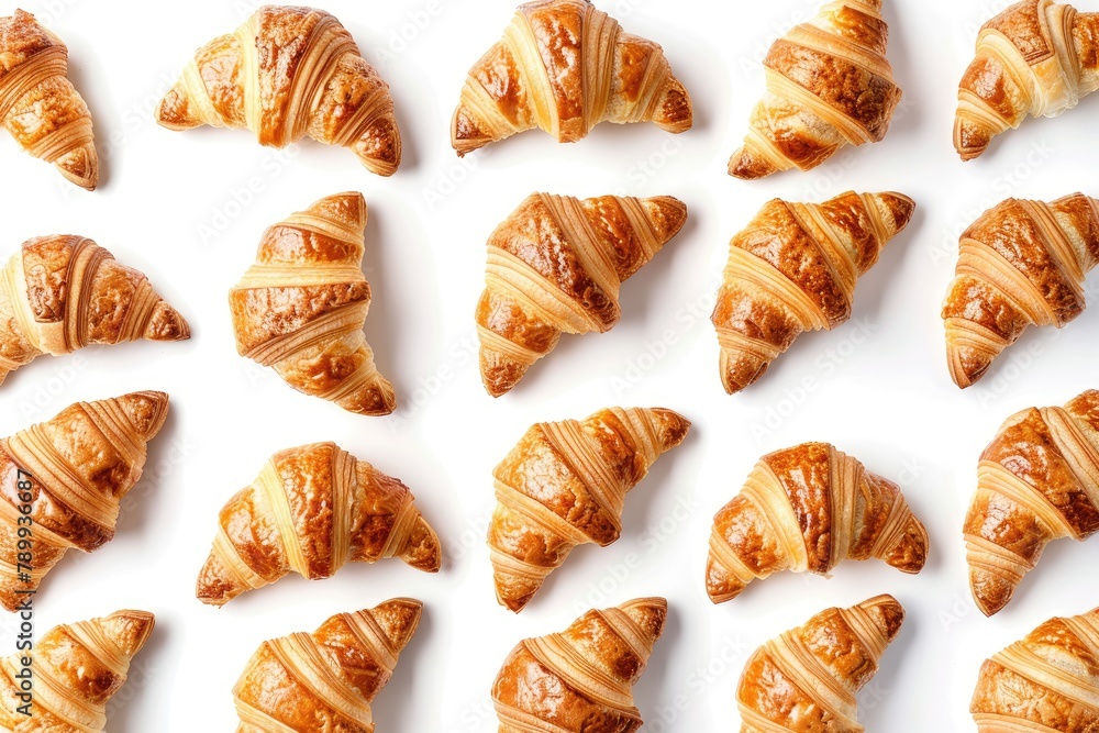 Croissants pattern on white background. Flat lay, top view Croissants pattern on white background. Flat lay, top view