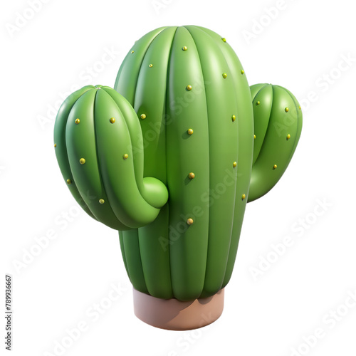 Colorful and vibrant cartoon cactus 3d illustration in a desert theme, featuring a cute and cheerful succulent plant