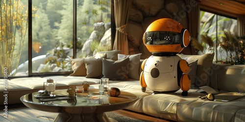 Cute smart home devices as animated, helpful sidekicks in a user's cozy, futuristic living space