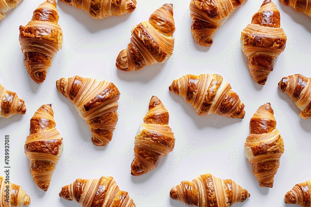 Croissants pattern on white background. Flat lay, top view Croissants pattern on white background. Flat lay, top view