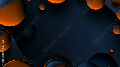 corporate background, copy space, teardropshaped motifs style, hyper clear, black gradient Cobalt Blue Color and Dark Orange scheme photo