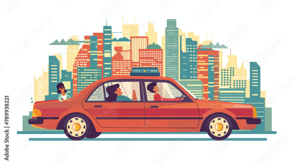 Sedan car with a driver man and woman on a background