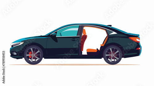 Sedan car with open door. Vector flat style illustration