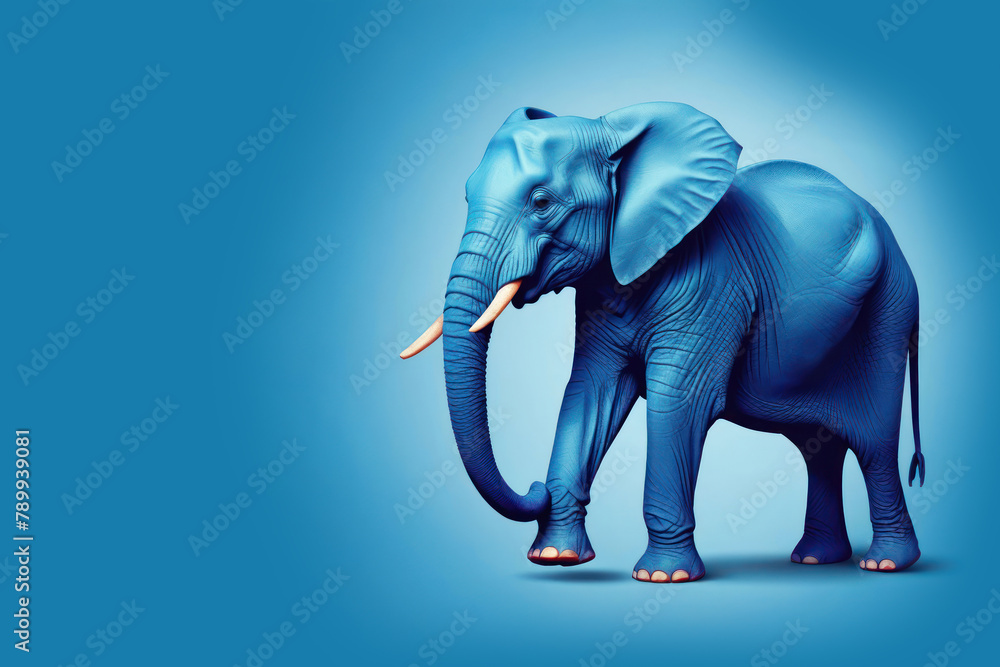 Blue elephant on a blue background. Illustration with place for text.