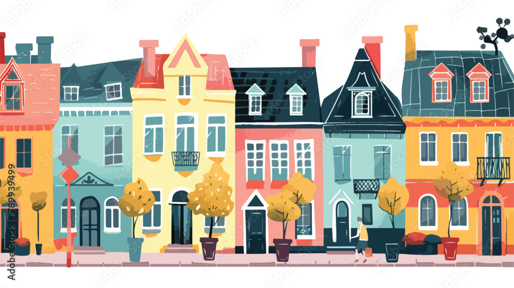 Street landscape with colorful european houses. vector