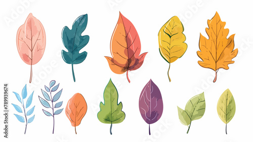 Set multicolored leaves. Vector flat illustration