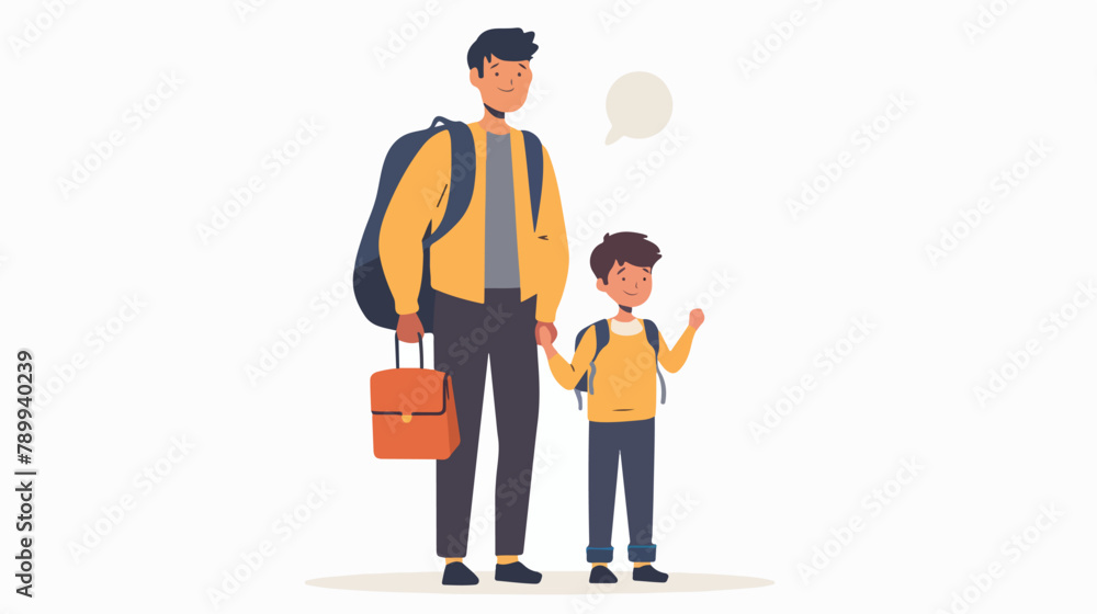 Happy family preparing for school. Little boy with fa