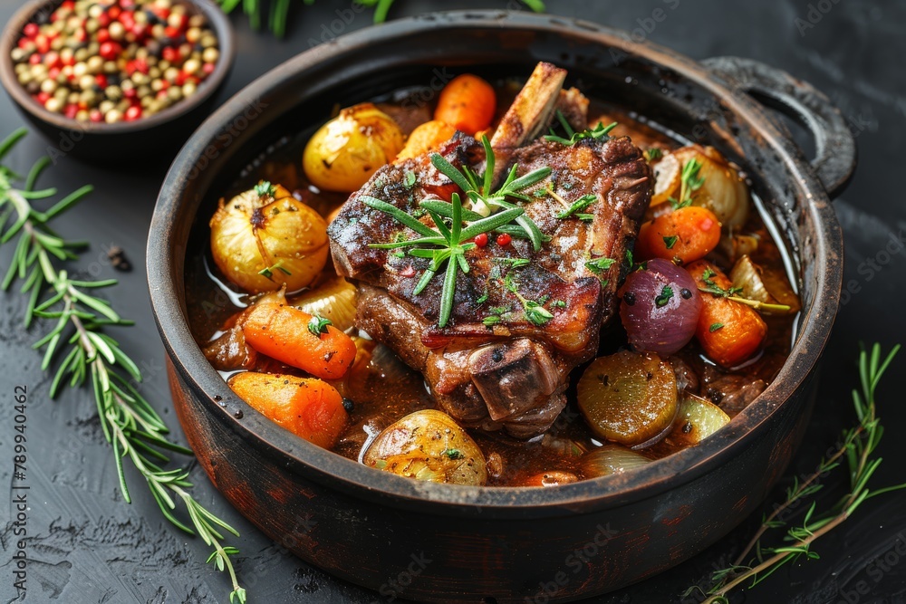 Exquisite grilled T-bone steak paired with roasted vegetables and aromatic herbs in a rustic presentation Exquisite grilled T-bone steak paired with roasted vegetables and aromatic herbs in a rustic presentation