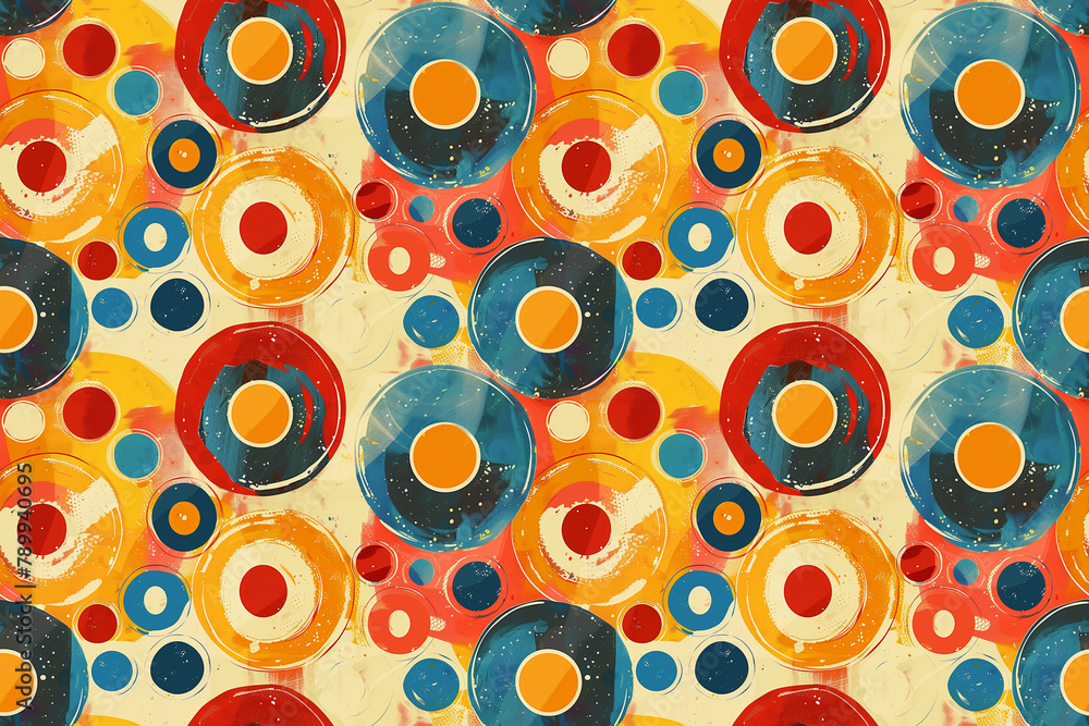 Retro circles pattern with abstract paint splashes