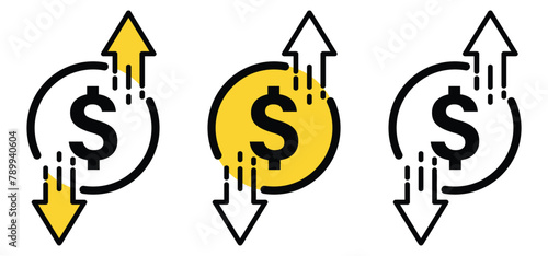 Money transfer icon. vector dollar symbol design for mobile app, ui, web. vector illustration on transparent background.