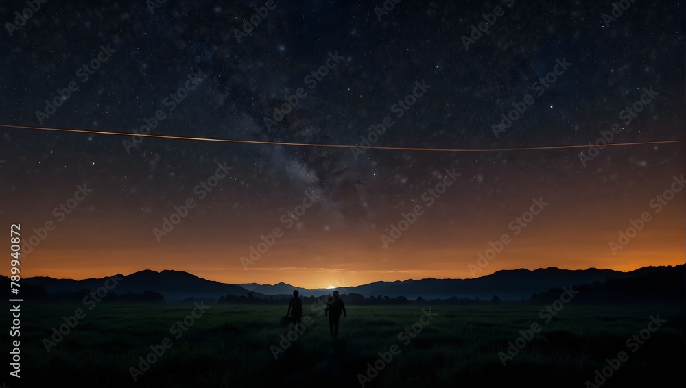 Fototapeta premium A world where night and day occur simultaneously, divided by a visible, shimmering line Generative AI